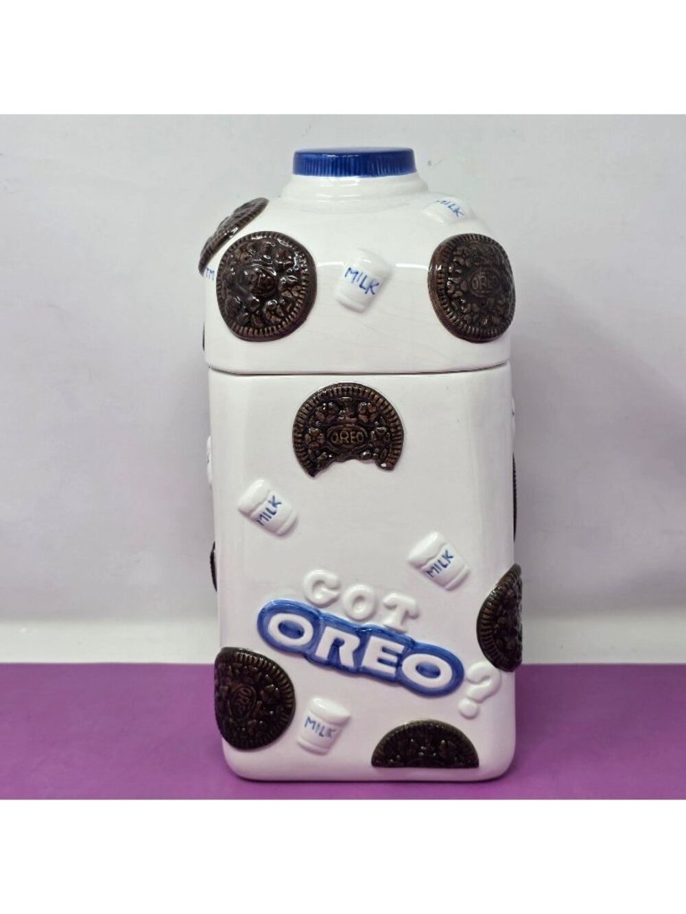 Got Oreo? Milk & Cookie Themed Ceramic Cookie Jar By Housten Harvest White Blue